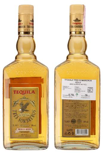 Picture of *TEQUILA TRES SOMBREROS GOLD 0,7L 162540247  BEVELAND 6/1